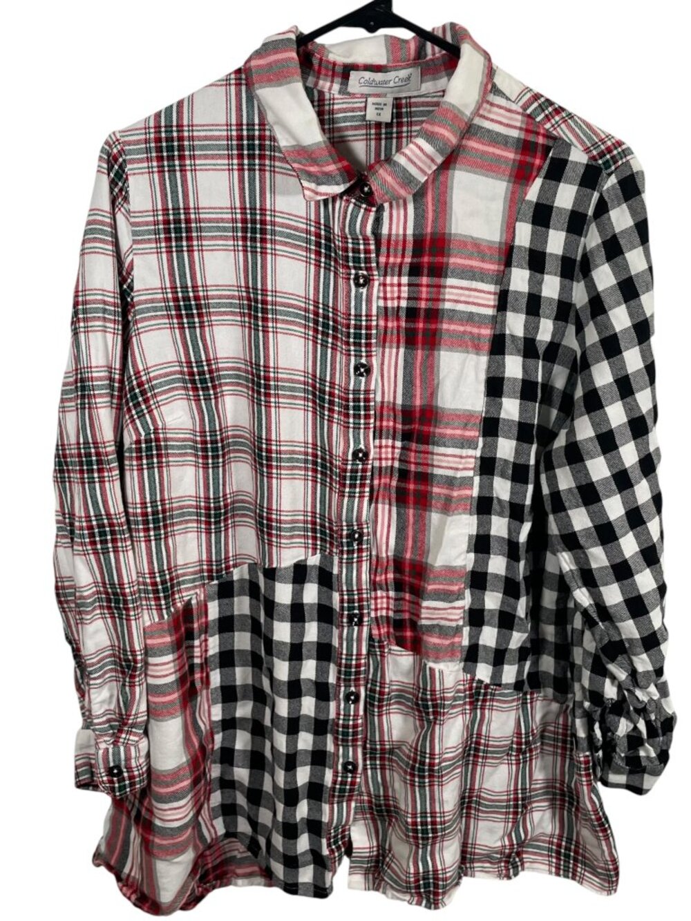 Coldwater Creek Into the Mix Plaid Tunic Womens Size 1X Red Black Button